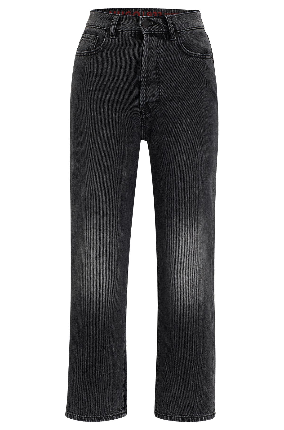 Modern-fit wide-leg jeans in black denim, Dark Grey