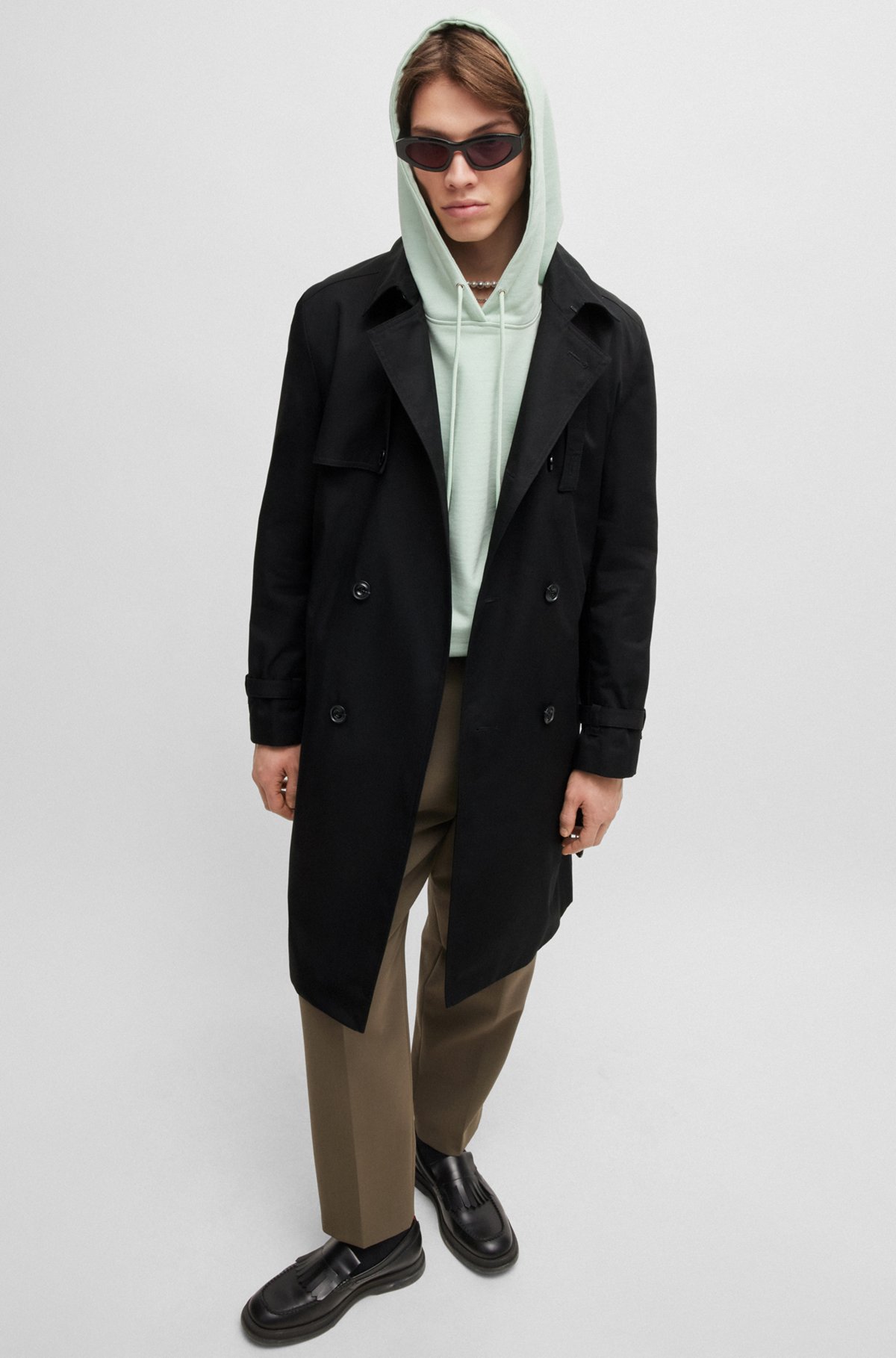 HUGO - Water-repellent trench coat with buckled belt - Black HUGO - Water-repellent trench coat with buckled belt - Black