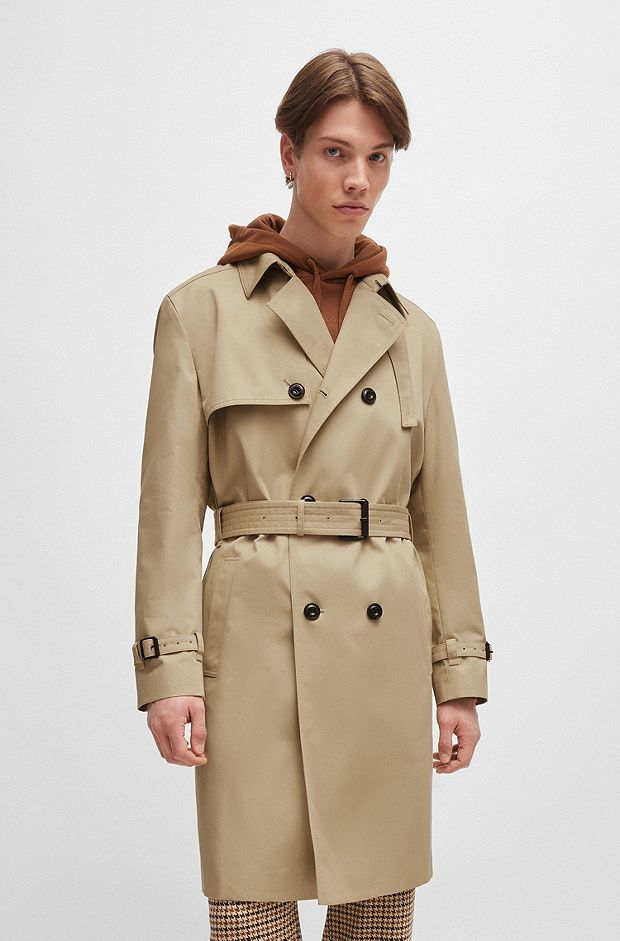 Water-repellent trench coat with buckled belt, Light Beige