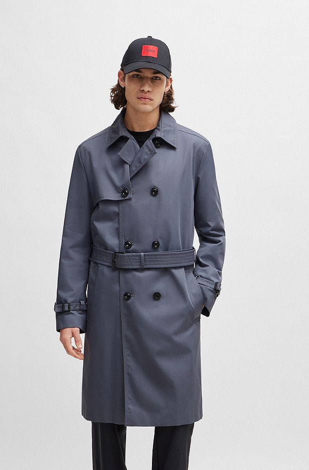 Water-repellent trench coat with buckled belt, Light Blue