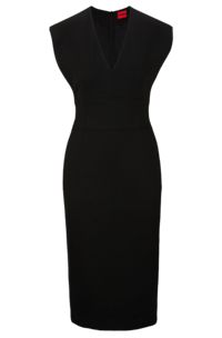 Regular-fit dress with V neckline and zip closure, Black