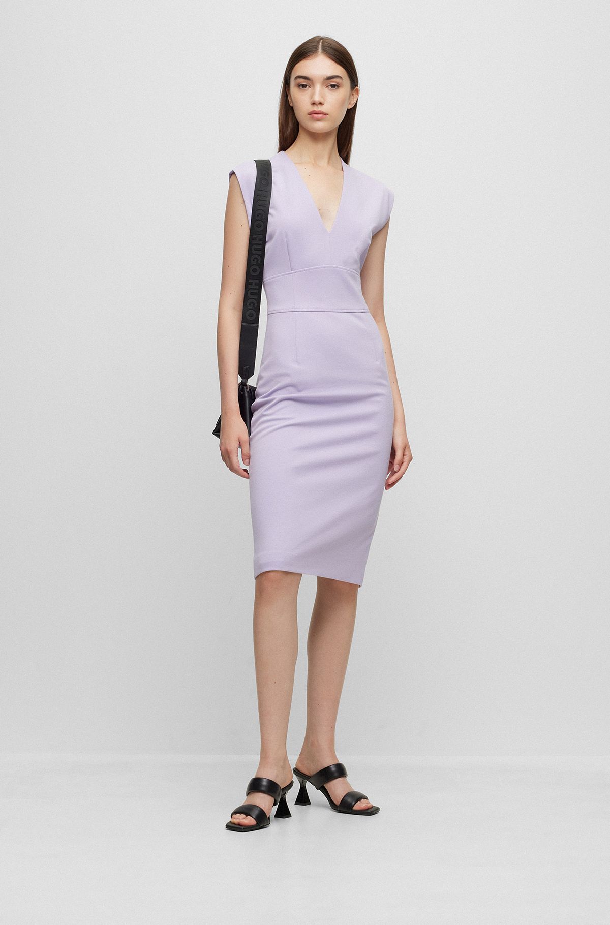 Regular-fit dress with V neckline and zip closure, Light Purple
