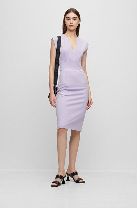 Regular-fit dress with V neckline and zip closure, Light Purple