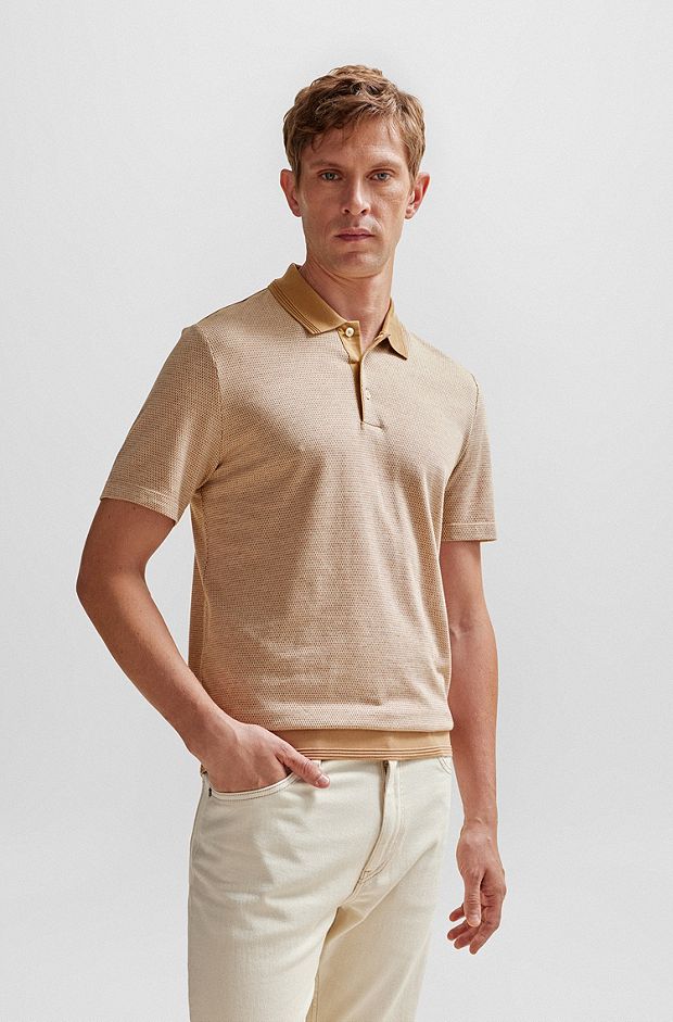 Bubble-structure polo shirt in cotton and cashmere, Light Brown