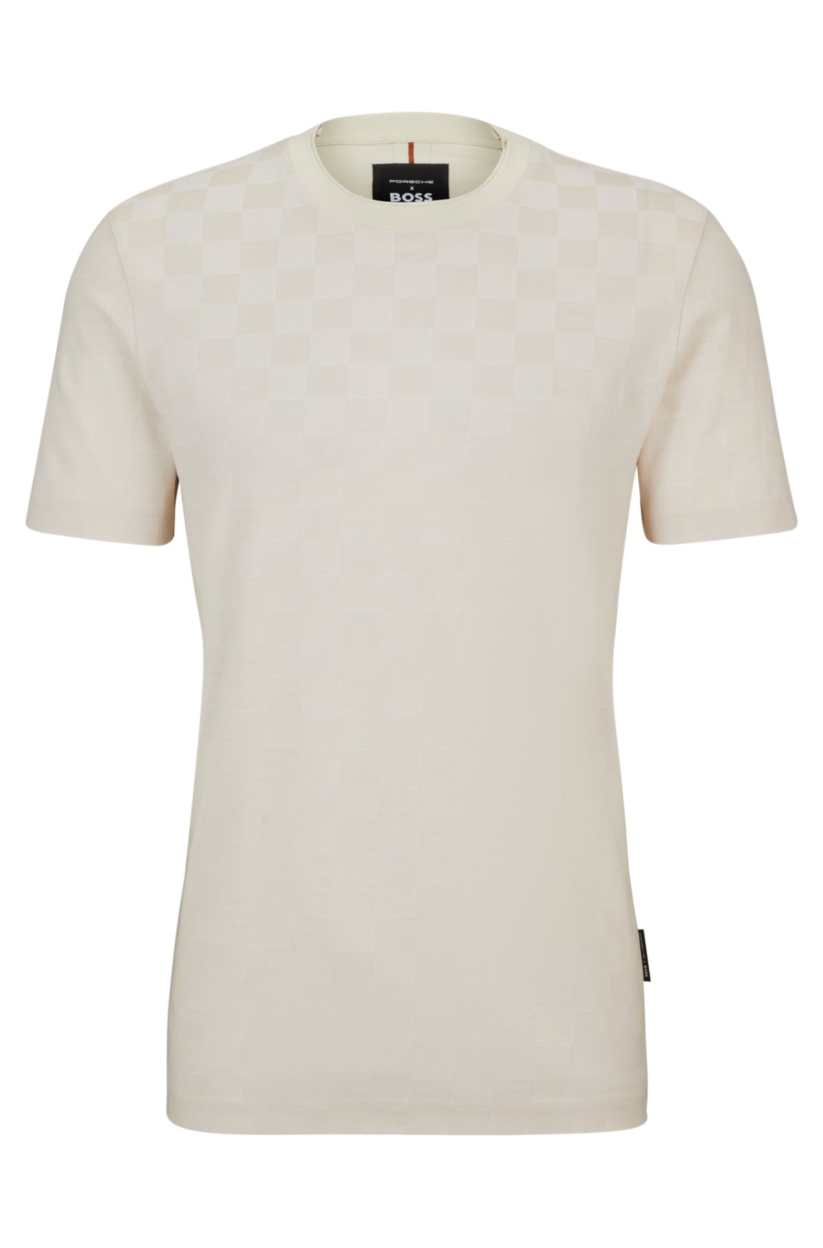 Porsche x BOSS mercerised-cotton T-shirt with check jacquard, Natural