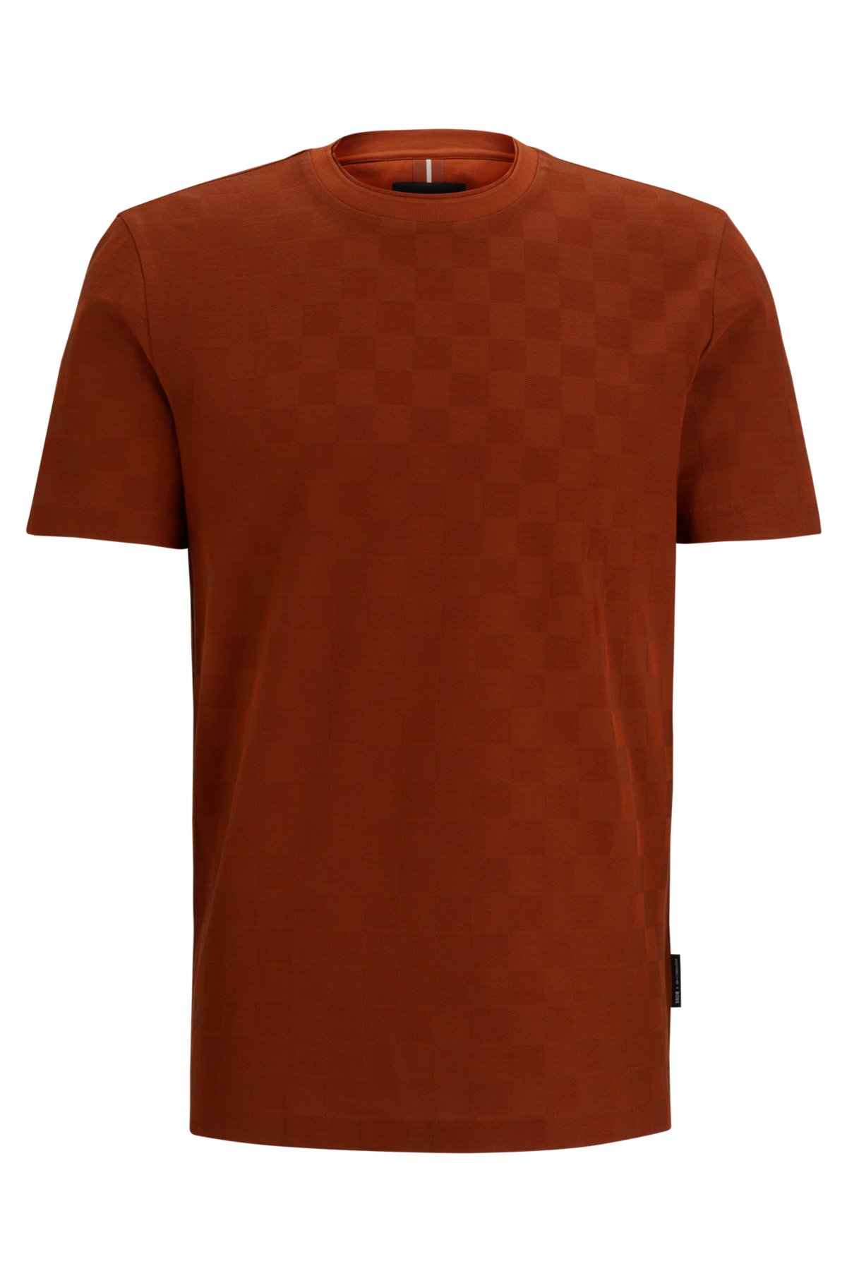 Porsche x BOSS mercerised-cotton T-shirt with check jacquard, Red