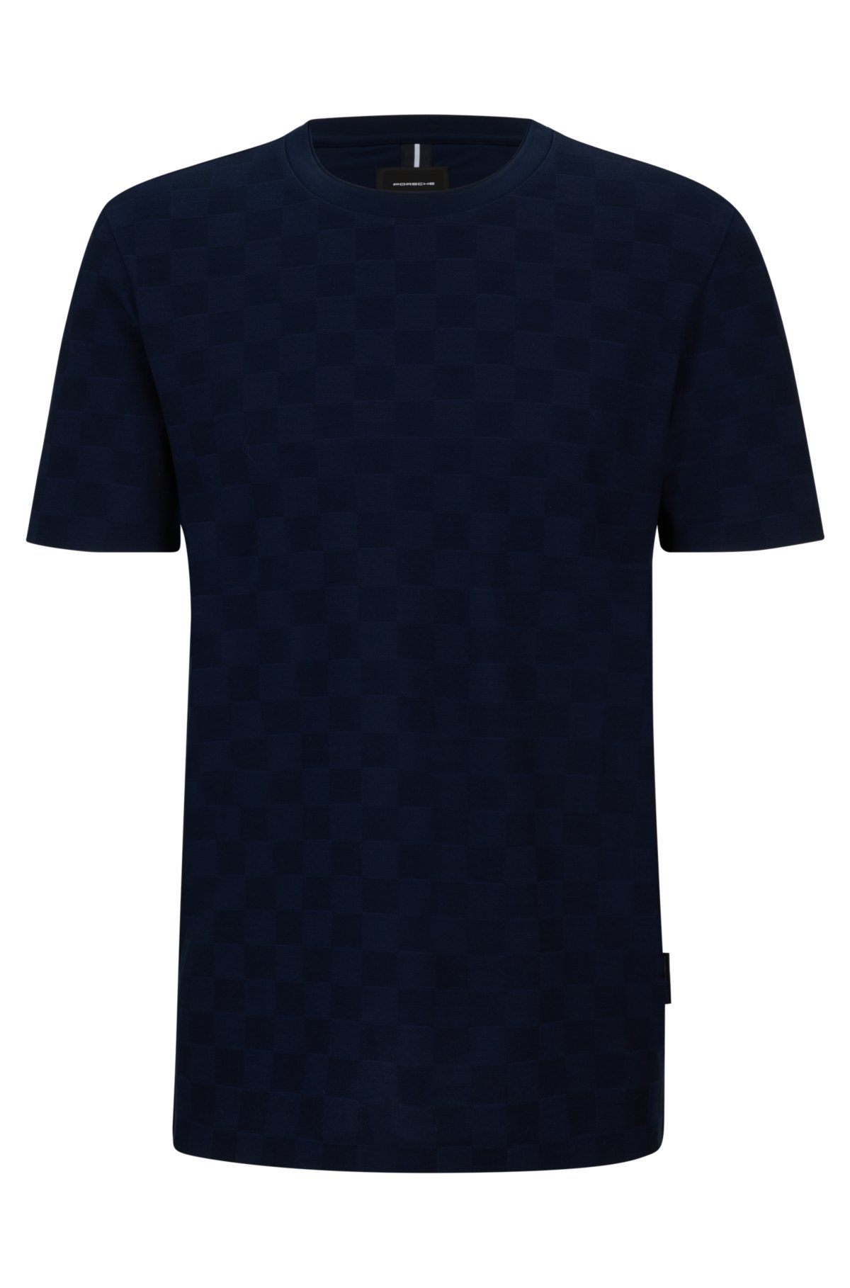 Porsche x BOSS mercerised-cotton T-shirt with check jacquard, Dark Blue
