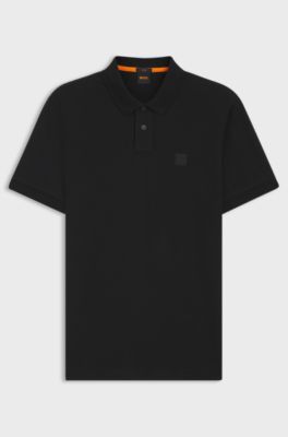 Stretch-cotton slim-fit polo shirt with logo patch, Black