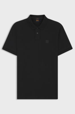 Slim-fit polo van stretchkatoen met logopatch, Zwart
