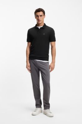 Stretch-cotton slim-fit polo shirt with logo patch, Black