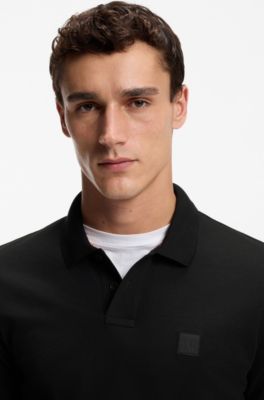 Slim-Fit Polohemd aus Stretch-Baumwolle mit Logo-Aufn&auml;her, Schwarz