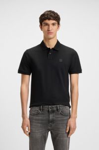 Slim-fit polo van stretchkatoen met logopatch, Zwart