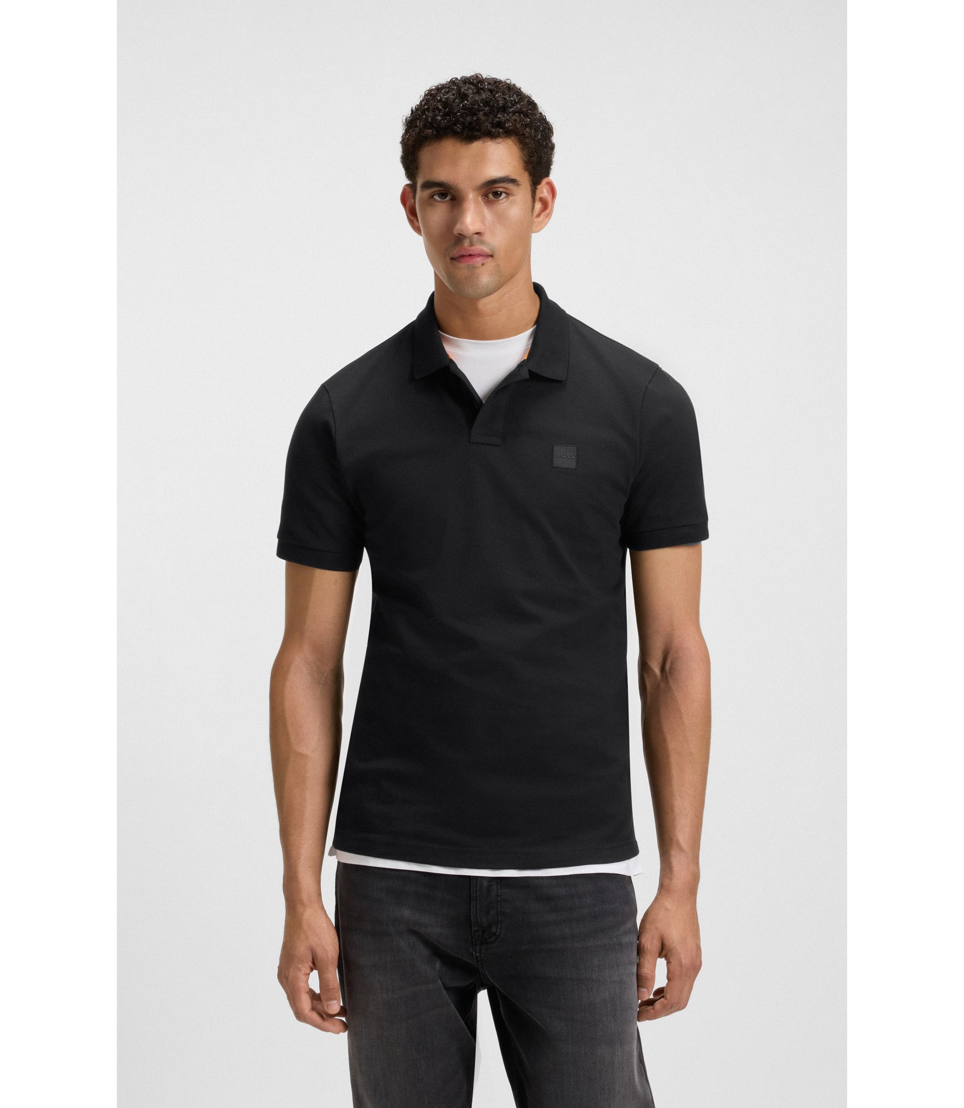 BOSS - Stretch-cotton slim-fit polo shirt with logo patch