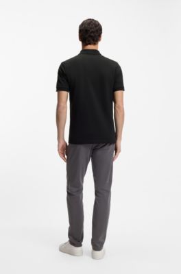 Slim-Fit Polohemd aus Stretch-Baumwolle mit Logo-Aufn&auml;her, Schwarz