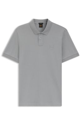 Slim-Fit Poloshirt aus Stretch-Baumwolle mit Logo-Aufn&auml;her, Grau
