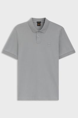 Slim-fit pik&eacute;tr&ouml;ja i stretchbomull med logom&auml;rke, Gr&aring;