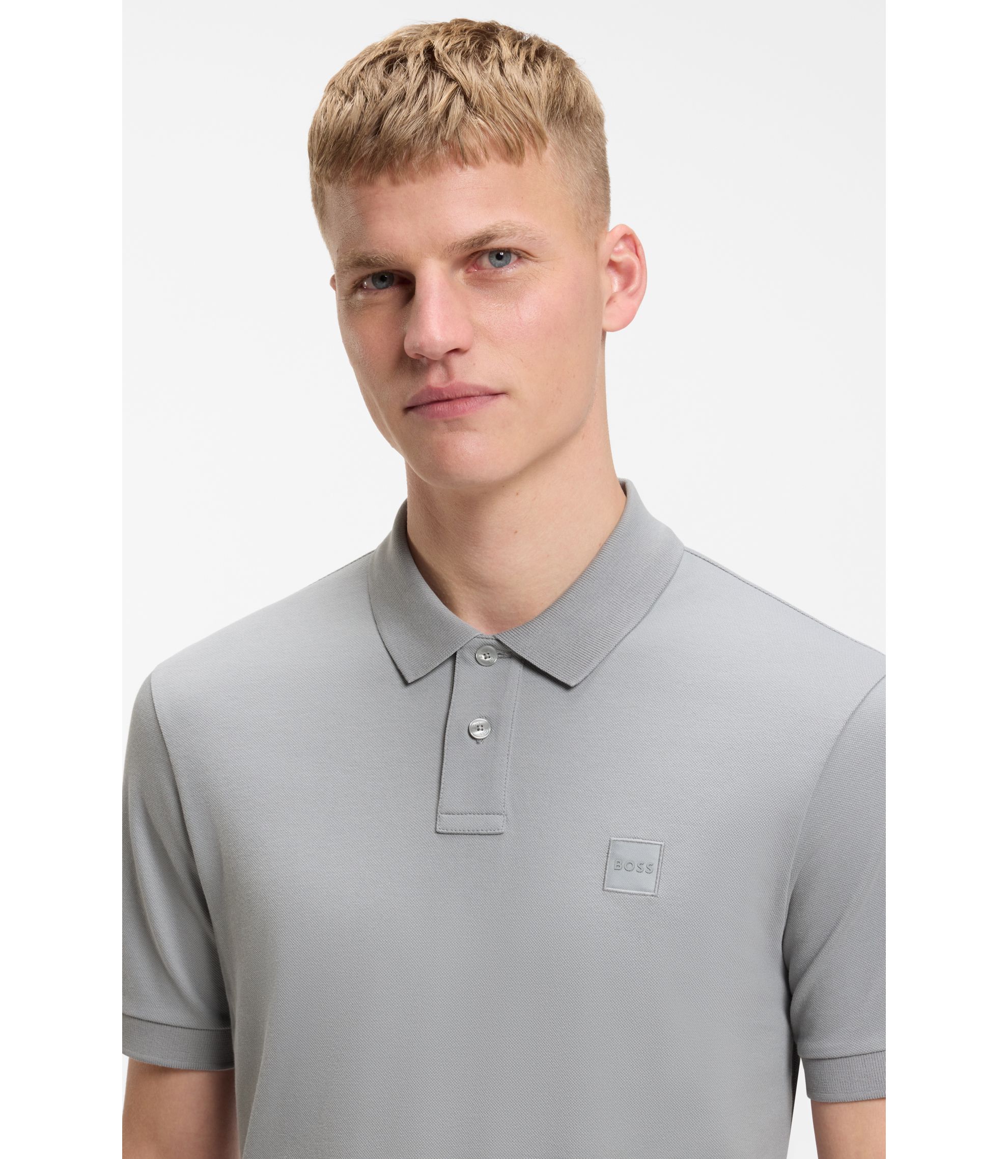 HUGO BOSS ストレッチ ポロシャツ グレー XL 未使用新品タグ付き BOSS - ストレッチコットン スリムフィット ポロシャツ ロゴパッチ
