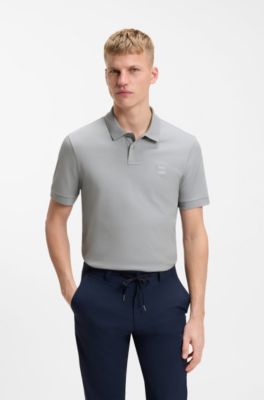 Slim-Fit Polohemd aus Stretch-Baumwolle mit Logo-Aufn&auml;her, Grau