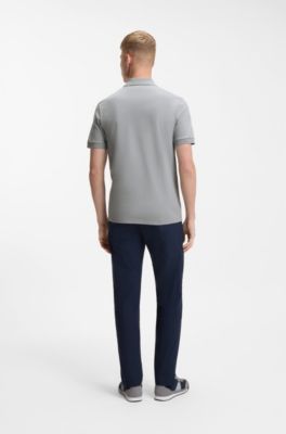 Stretch-cotton slim-fit polo shirt with logo patch, Grey
