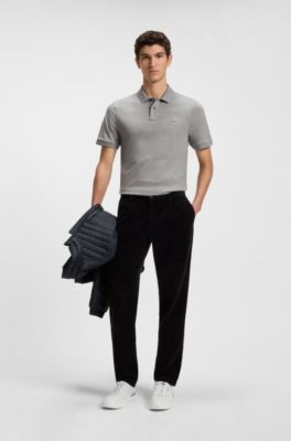 Polo slim fit in cotone elasticizzato con toppa con logo, Grigio chiaro