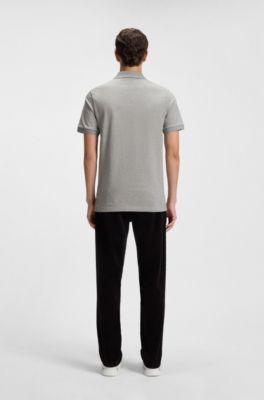 Polo slim fit de algod&oacute;n el&aacute;stico con aplique de logo, Gris claro