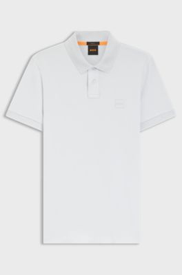 Stretch-cotton slim-fit polo shirt with logo patch, Light Grey