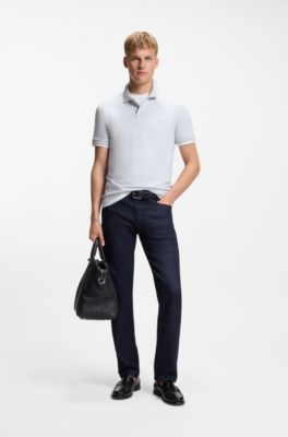 Stretch-cotton slim-fit polo shirt with logo patch, Light Grey