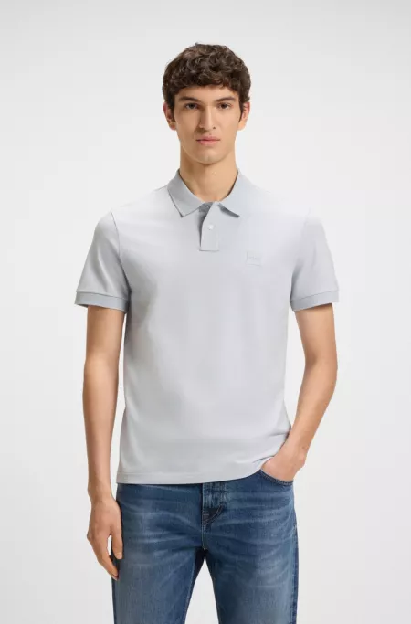 Slim-fit stretch-cotton polo shirt with logo patch