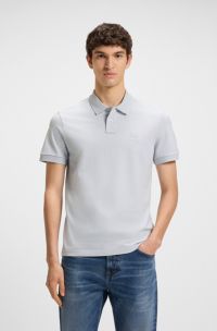 Slim-Fit Poloshirt aus Stretch-Baumwolle mit Logo-Aufnäher, Hellgrau
