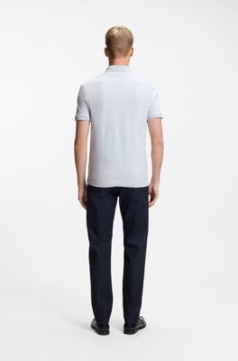 Polo slim fit in cotone elasticizzato con toppa con logo, Grigio chiaro