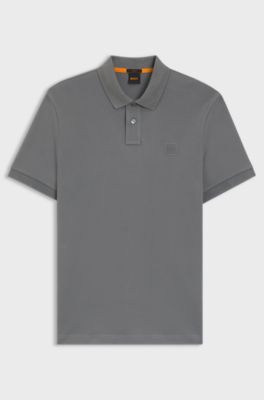 Polo Slim en coton stretch &agrave; patch logo, Gris