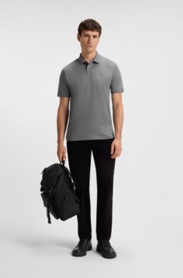 Stretch-cotton slim-fit polo shirt with logo patch, Grey