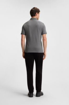 Stretch-cotton slim-fit polo shirt with logo patch, Grey