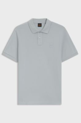 Stretch-cotton slim-fit polo shirt with logo patch, Light Grey
