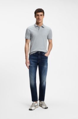 Stretch-cotton slim-fit polo shirt with logo patch, Light Grey