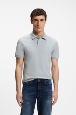 Stretch-cotton slim-fit polo shirt with logo patch, Light Grey