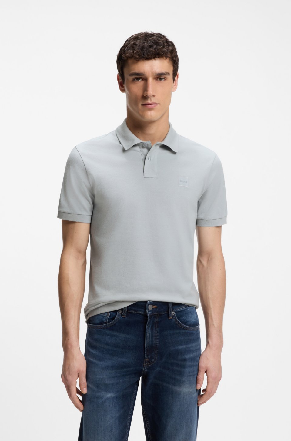 Stretch-cotton slim-fit polo shirt with logo patch