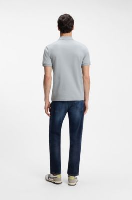 Slim-fit polo van stretchkatoen met logopatch, Lichtgrijs
