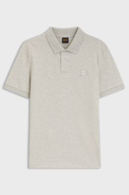 Stretch-cotton slim-fit polo shirt with logo patch, Light Grey