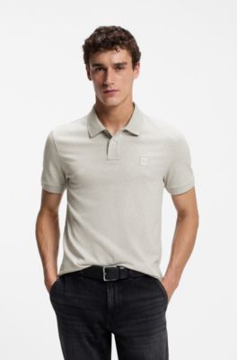 Stretch-cotton slim-fit polo shirt with logo patch, Light Grey