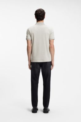 Stretch-cotton slim-fit polo shirt with logo patch, Light Grey