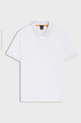 Polo Slim en coton stretch &agrave; patch logo, Blanc