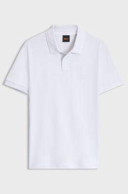 Stretch-cotton slim-fit polo shirt with logo patch, White