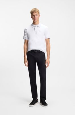 Stretch-cotton slim-fit polo shirt with logo patch, White