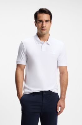 Polo Slim en coton stretch &agrave; patch logo, Blanc