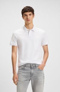 Slim-fit stretch-cotton polo shirt with logo patch, White