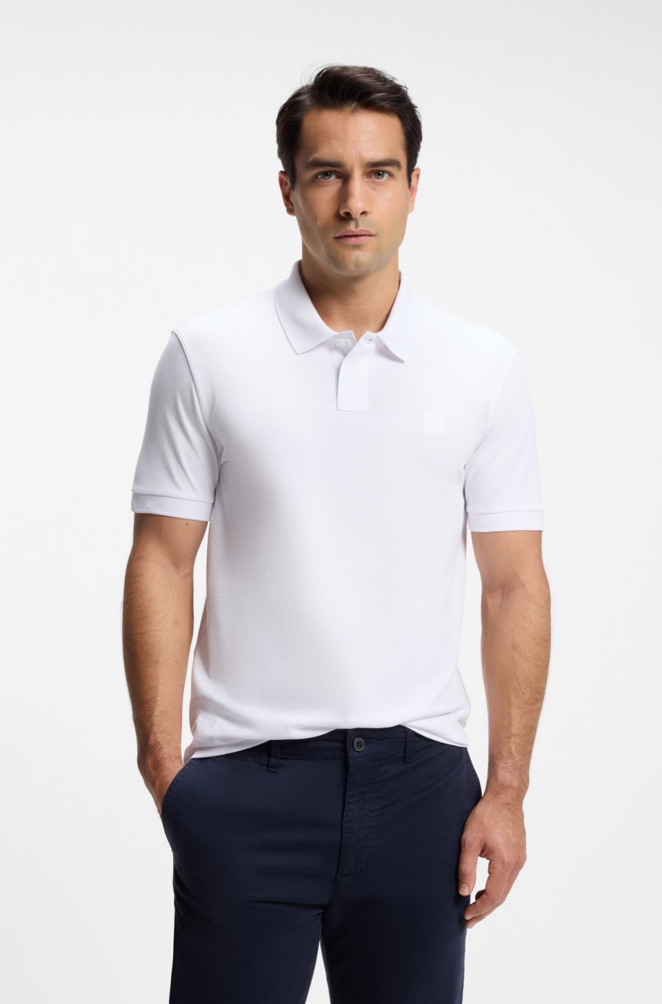 Stretch-cotton slim-fit polo shirt with logo patch