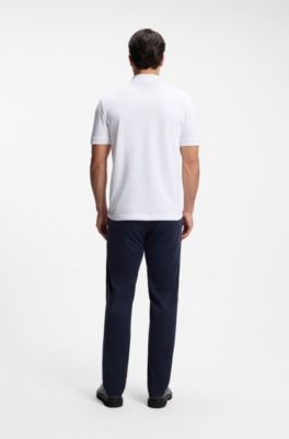 Polo Slim en coton stretch &agrave; patch logo, Blanc