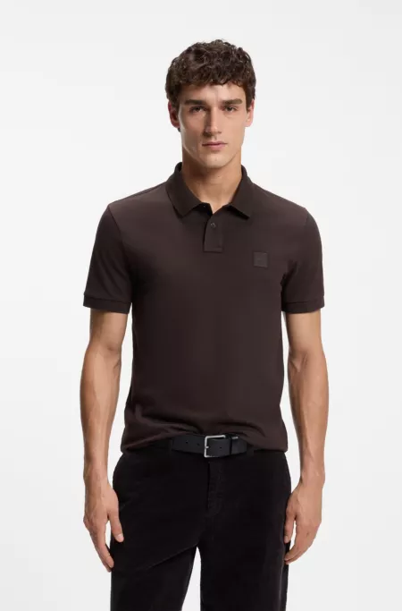Polo Slim en coton stretch à patch logo