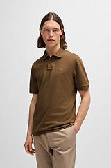 Stretch-cotton slim-fit polo shirt with logo patch, Brown